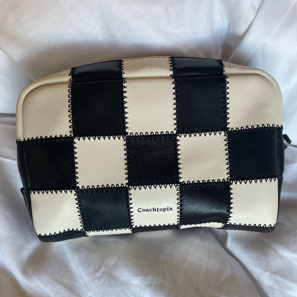 Coachtopia Checkerboard Patchwork Cosmetic Case - Black and White